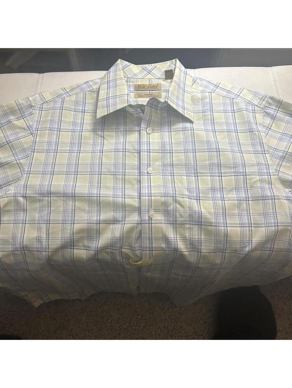 Roundtree and Yorke Gold Label blue and white plaid button-up shirt Size XL
